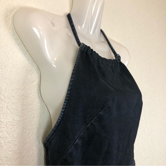 Free People Hearts on Fire Black Denim Open Back Halterall Jumpsuit size 2 - Picture 8 of 14